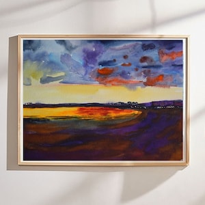 Original Aquarellbild: Kanarische Inseln Sonnenuntergang Kunst