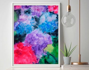 Hydrangea Print, Flowers Watercolor Painting, Purple Hortensia Poster, Floral Wall Art