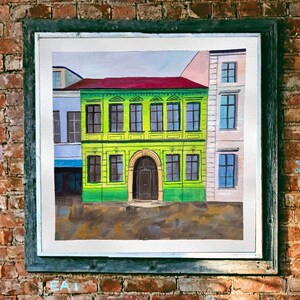 House Original Gouache Painting: Bratislava Artwork, Europe City Art, Slovak Wall Art