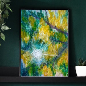 Mimosa Oil Pastel Painting Original: Yellow Floral Wall Art, Sardinia