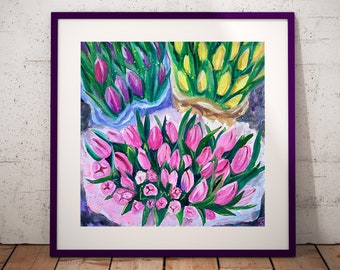 Tulips Painting: Original Gouache and Watercolor Bouquet Artwork