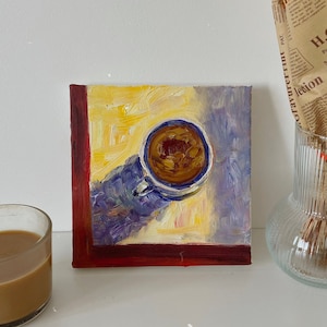 Café peinture à l&#39;huile sur toile, petite oeuvre d&#39;art originale, art mural cuisine, déco café, cadeau amateur de café