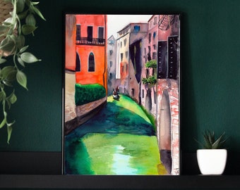 Impression de peinture de Venise, art mural Italie, aquarelle de ville italienne, photo de l'Europe, affiche de voyage, illustration de l'architecture