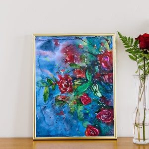 Abstract Rose Watercolor Painting: Red Floral Wall Art, Original Artwork
