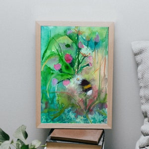 Bee Watercolor Painting, Bumble Bee Print, Summer Wall Art, Cottagecore Aesthetics