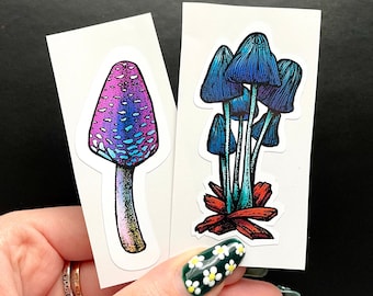 Mushroom Stickers, 2 Magic Mushrooms Trendy Stickers, Waterproof Vinyl Sticker