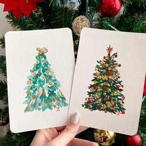 Cartes de sapin de Noël, carte postale peinte à la main personnalisée, aquarelle originale, cadeau personnalisé