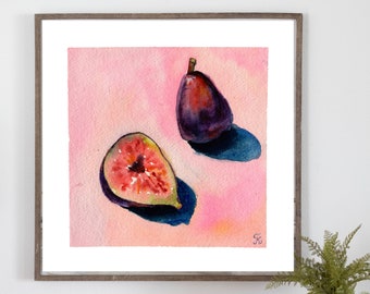 Figs Painting, Fruits Watercolor Print, Botanical Wall Art