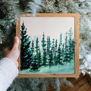 Arte di pino, stampa di pittura ad acquerello, opera d'arte della foresta, arte murale di montagna, regalo di inaugurazione della casa