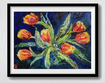 Tulips Oil Painting, Flowers Original Painting on Canvas, Floral Wall Art, Gift for Her