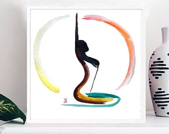 Yoga wall art, zen print, spiritual poster, abstract female watercolor painting, woman home decor
