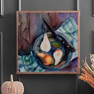 Arte murale da cucina, stampa di acquerelli di pere, illustrazione di frutta, regalo di inaugurazione della casa