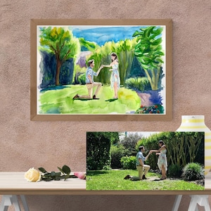 Personalisiertes Original Aquarell Gemälde von Ihrem Foto Landschaft, Porträt, Haustier, Blumenstrauß