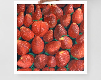 Strawberry Painting Print: Cottagecore Art, Fruit Illustration, Farmcore Countrycore