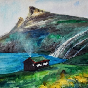 Stampa acquerello dell'Islanda, stampa artistica delle Isole Faroe, arredamento accogliente per la casa