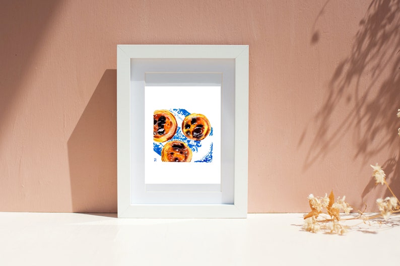 Portuguese food print, Lisbon cake watercolor painting, Pastel de Nata art, kitchen wall art image 7