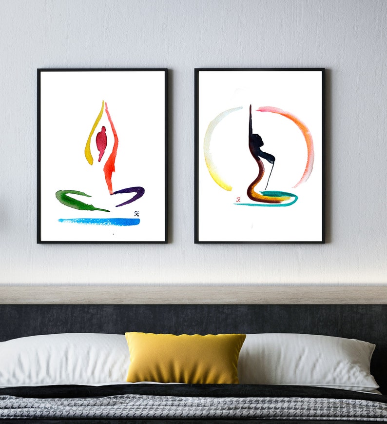 Set of 2 Yoga Prints Spiritual Zen Art Poster Abstract Etsy