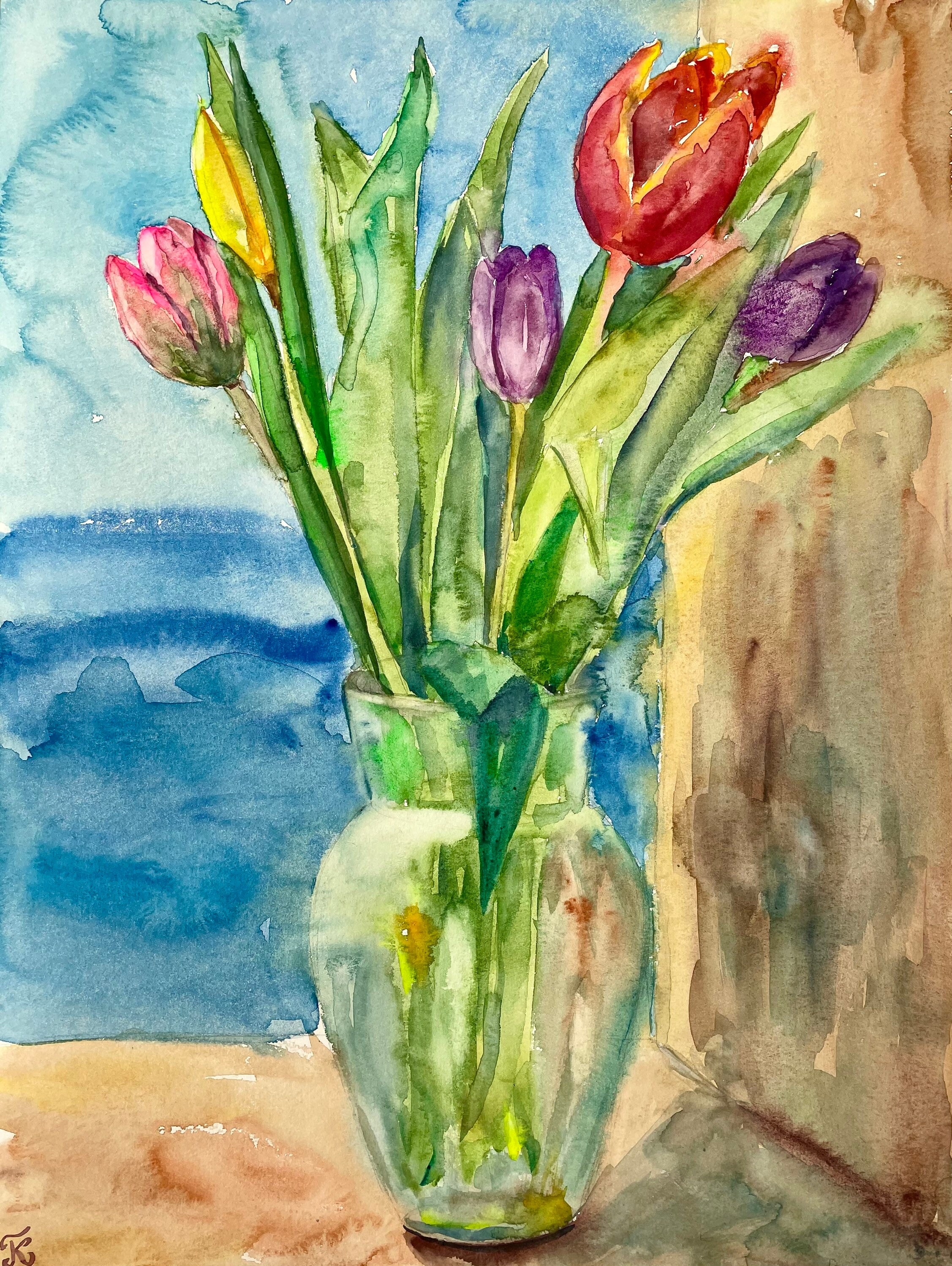 Tulips Original Watercolor Painting: Colorful Floral Wall Decor - Etsy