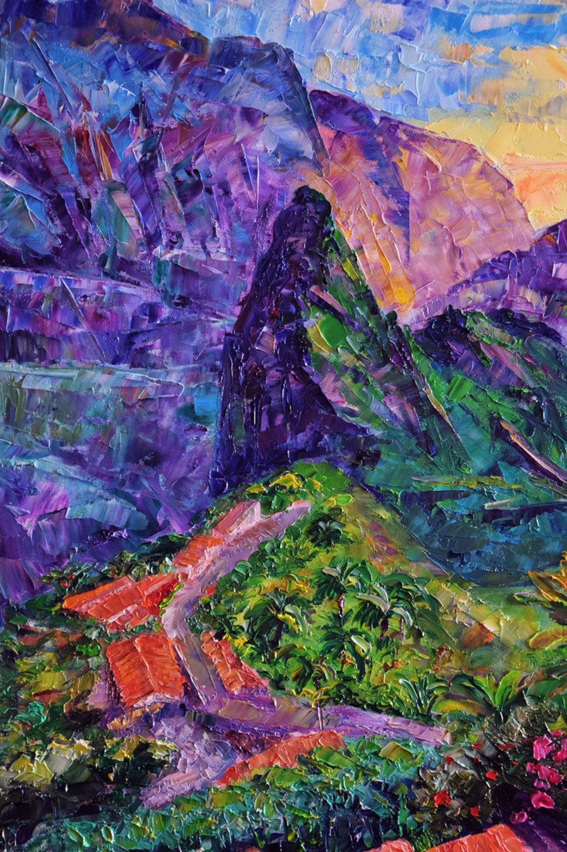 Mountain Landscape Wall Art Sunset Mountains Oil Painting Etsy