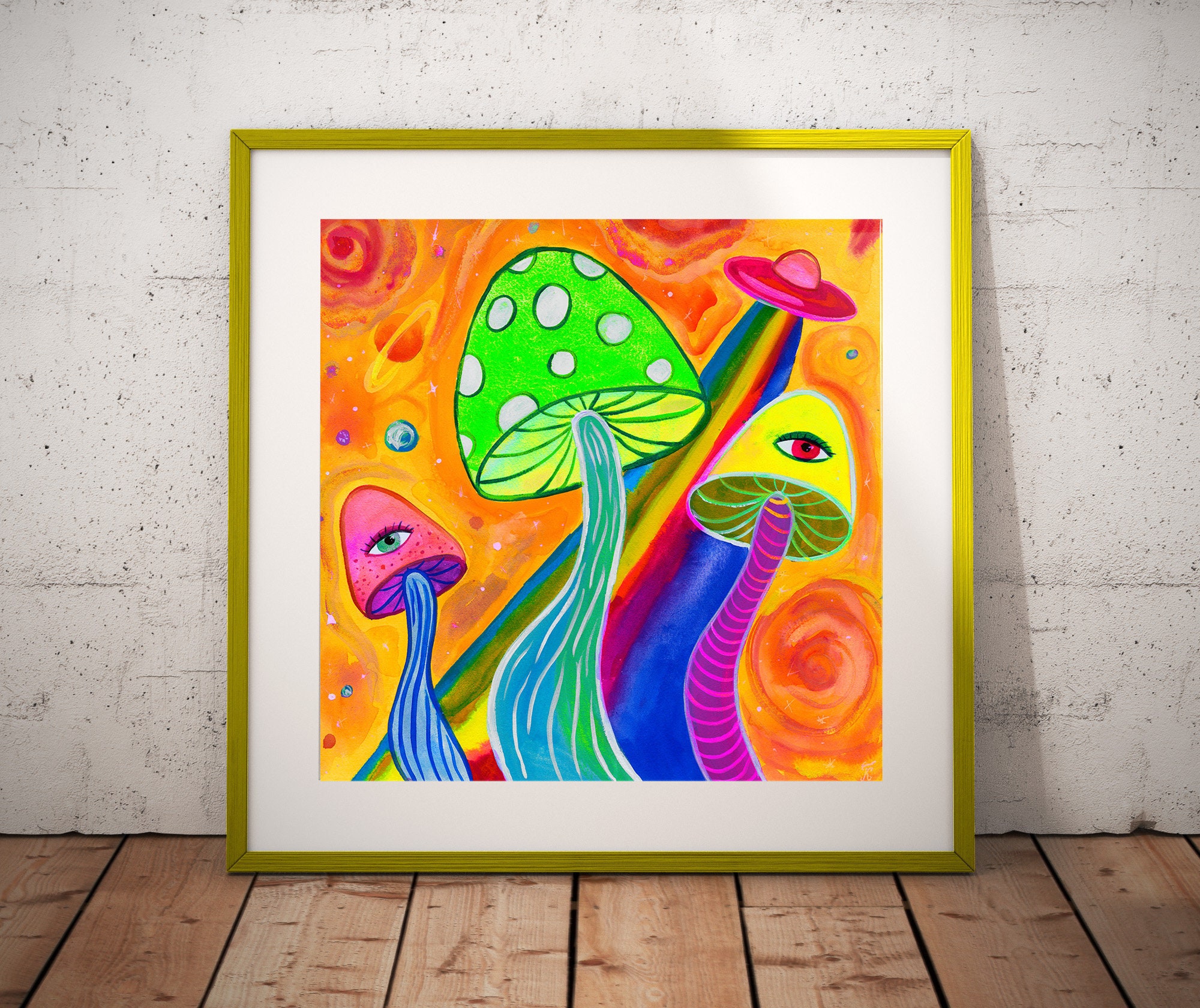 Digital Prints Art & Collectibles Space Surrealism Art Mushroom Trippy Pink Wall Art Apartments