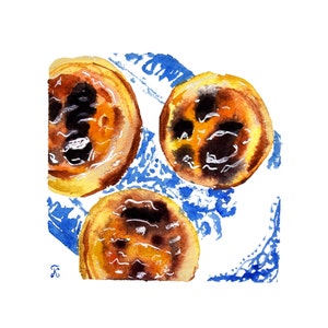 Portuguese food print, Lisbon cake watercolor painting, Pastel de Nata art, kitchen wall art image 5