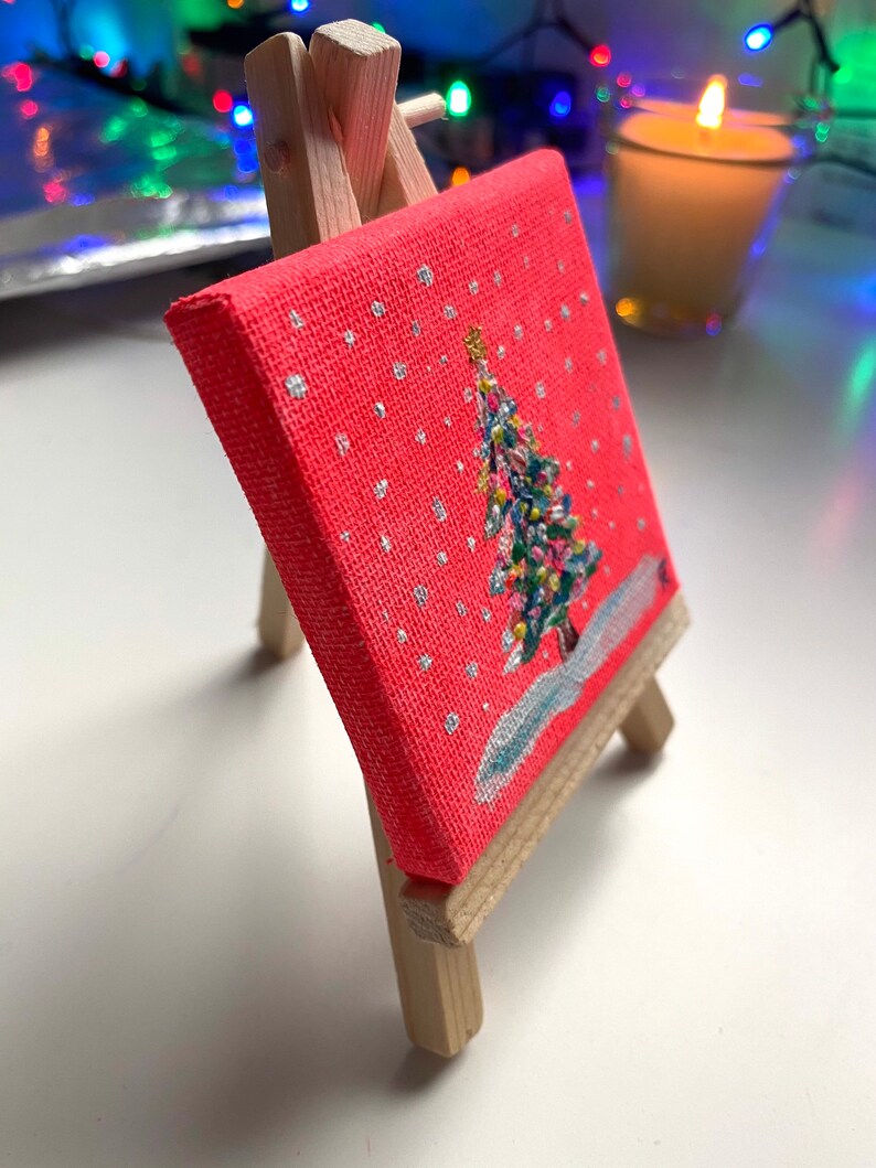 Christmas tree painting original miniature acrylic painting Etsy
