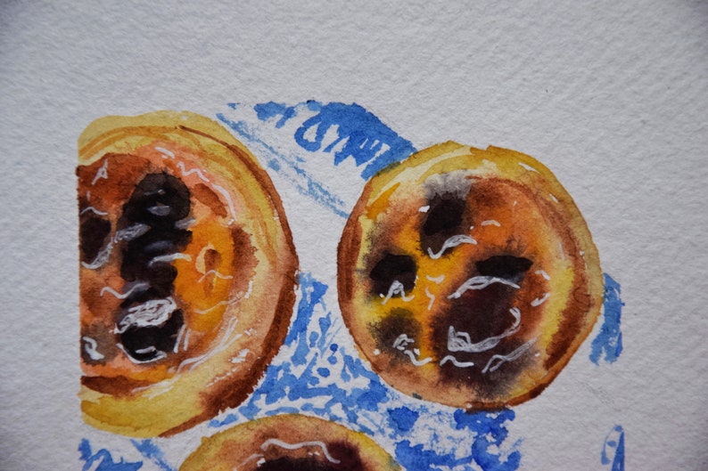 Portuguese food print, Lisbon cake watercolor painting, Pastel de Nata art, kitchen wall art image 8