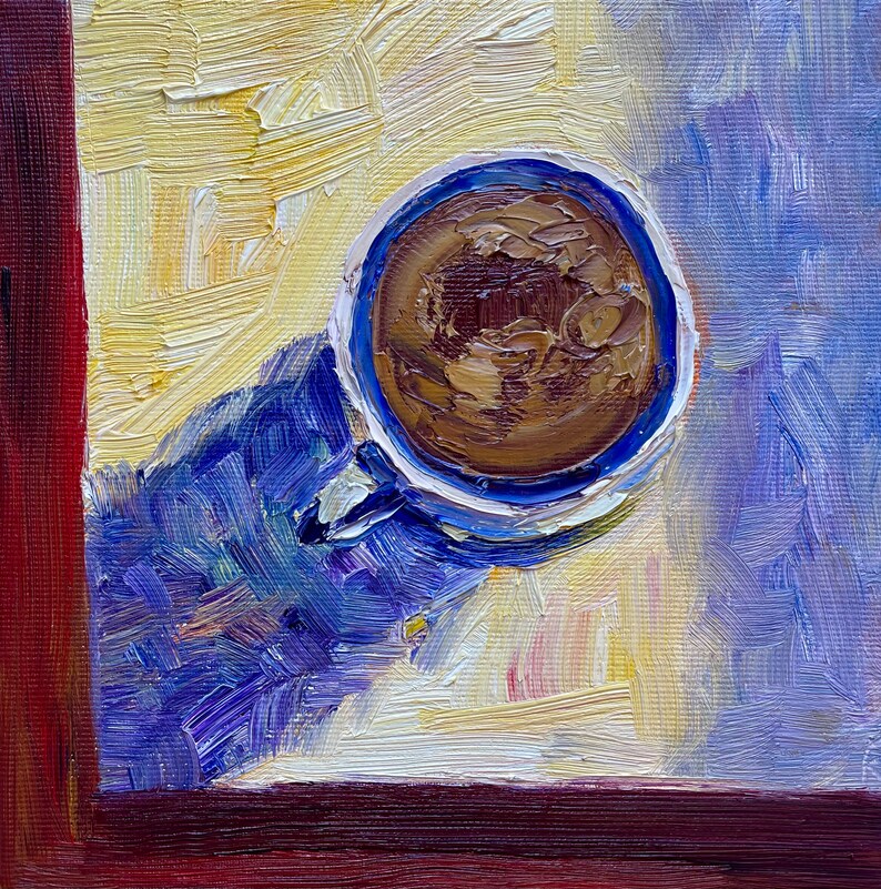 Coffee Oil Painting on Canvas Small Original Artwork Kitchen Etsy