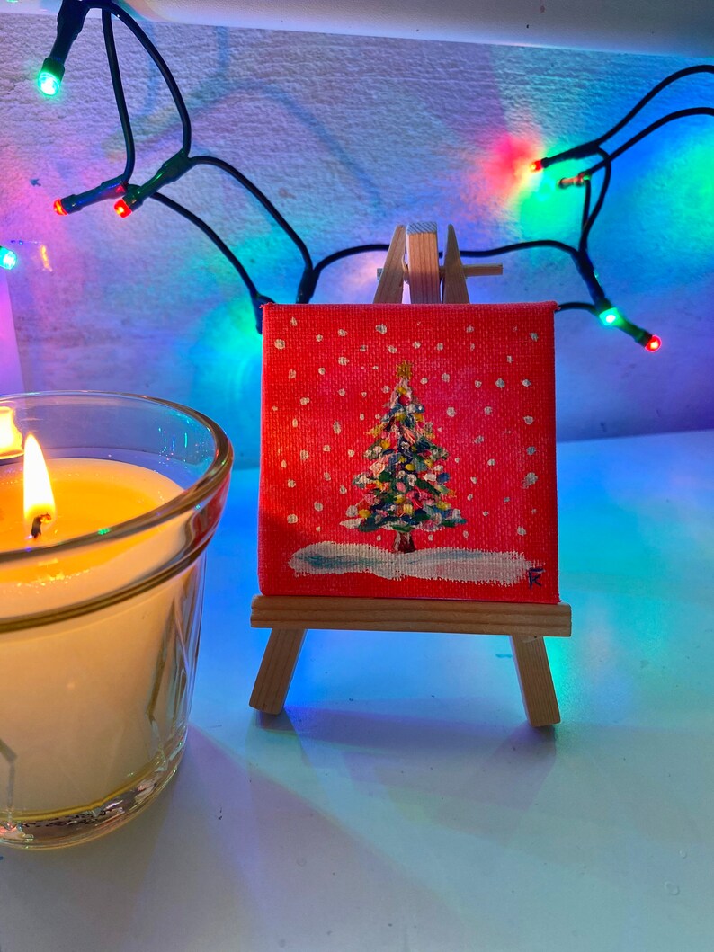Christmas tree painting original miniature acrylic painting Etsy
