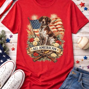 Camiseta de Braco Alemán (GSP) / Camiseta de Perro de Caza Americano con Bandera Patriótica