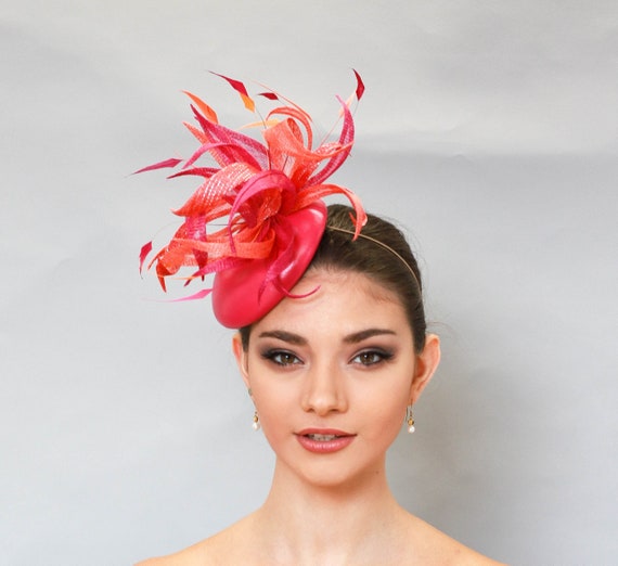 Leather Button Pillbox Hat in Shades of Pink and Coral Royal Ascot
