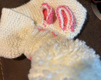 Hand knit child’s Bunny scarf