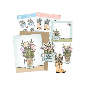 Lot de papeterie printanière / Autocollants floraux / Notes Post-it® / Autocollant imperméable / Lot de papeterie / Carte de voeux