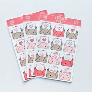 Autocollants courrier joyeux / thème coeur / autocollants courrier escargot / autocollants amour / autocollants courrier escargot / enveloppe / autocollants Saint-Valentin