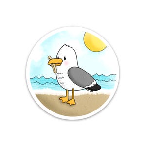 Möwe Aufkleber / Wasserfester Aufkleber / Möwe mit Pommes Aufkleber / Vinyl Aufkleber / Wetterfester Aufkleber / Süße Möwe