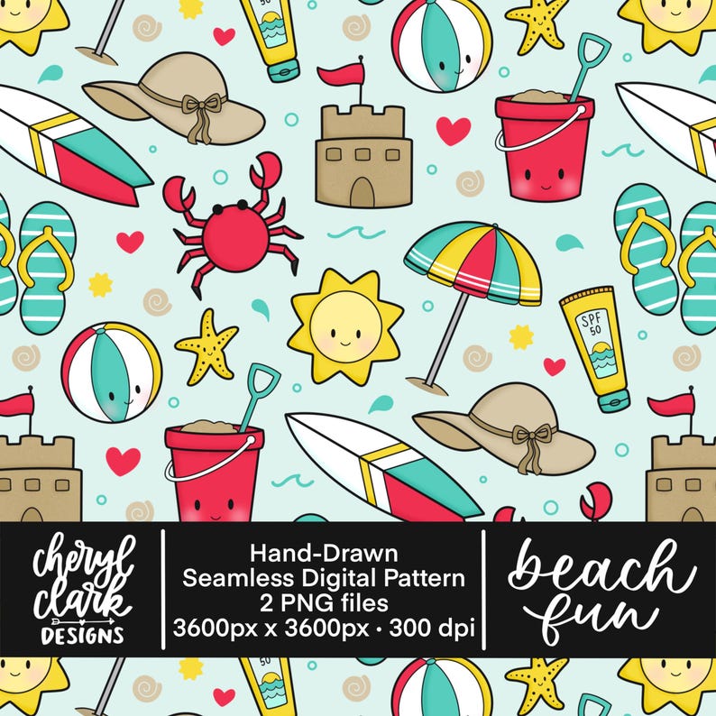 Beach Fun Digital Seamless Pattern / Beach Theme Repeating Pattern ...