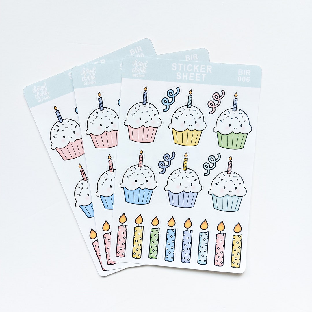 Birthday Stickers / Cupcake and Candles Stickers / Paper Stickers ...