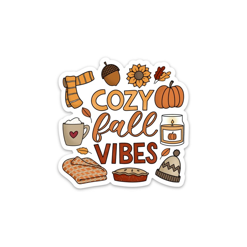 Fall Sticker Bundle / Cozy Fall Vibes Sticker / Sunflower Sticker / Die Cut Sticker / Weatherproof Sticker / Waterproof / Acorn Sticker image 4