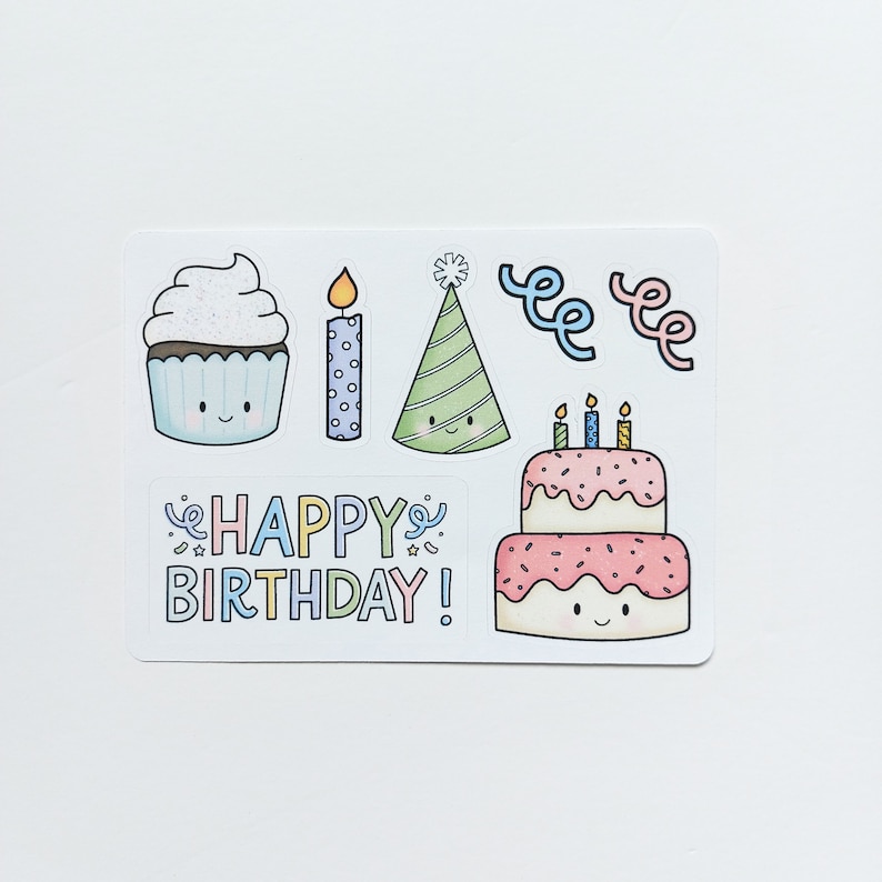 Birthday Card & Mini Sticker Sheet / Birthday Cake Card / Happy ...