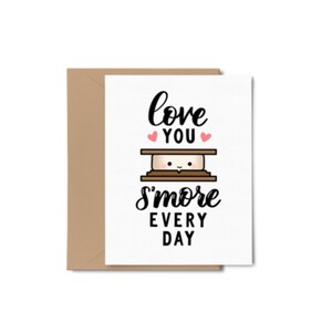 Carte Love you S'more/Carte de Saint-Valentin/Carte vierge/Carte de l'amitié/Carte pour notes/Carte de jeu de mots de camping