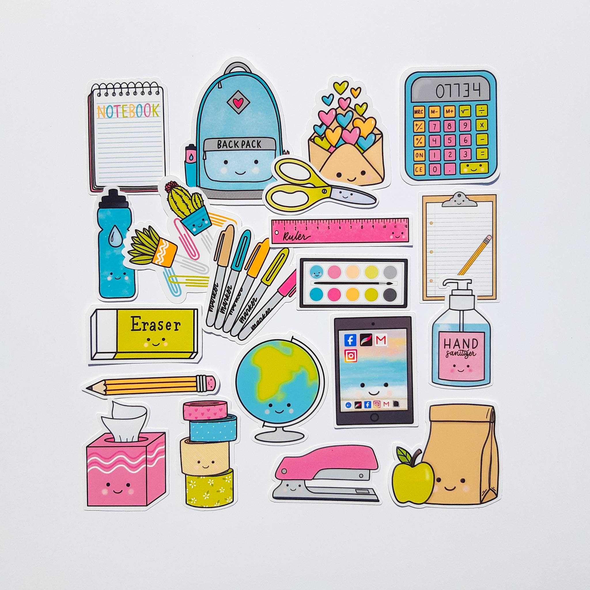 School Supplies Die Cut Stickers/ Hand Drawn Stickers / Etsy