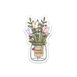 Glücklicher Frühling / Einmachglas Blumen Aufkleber / Wasserfester Aufkleber / Vinyl Aufkleber / Blumen Aufkleber / Garten Aufkleber