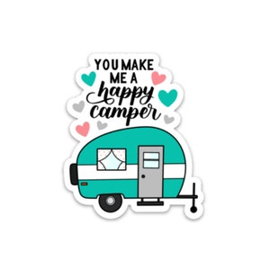 Sticker campeur heureux / Sticker amour / Sticker découpé / Sticker résistant aux intempéries / Décalcomanie en vinyle / Jeu de mots de camping / Sticker imperméable