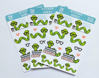Bücherwurm Sticker / Planer Sticker / Themen Sticker / Papier Sticker / Buch Sticker / Sticker Blatt / Lese Sticker