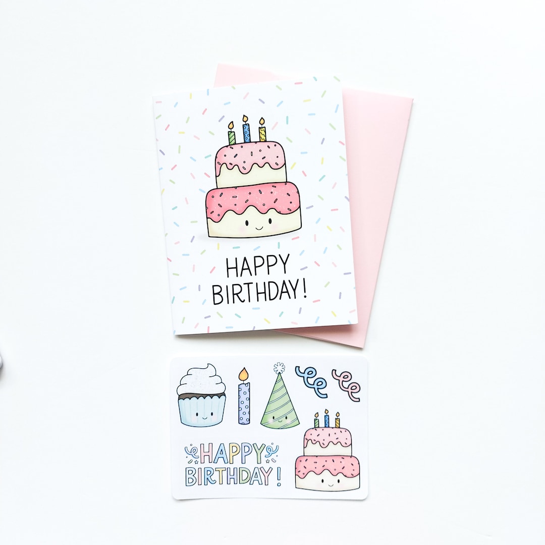 Birthday Card & Mini Sticker Sheet / Birthday Cake Card / Happy ...