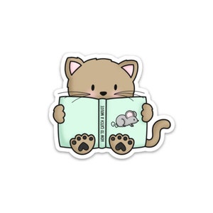 Autocollant chat lisant un livre / Autocollant amateur de livres / Autocollant de lecture / Autocollant résistant aux intempéries / Imperméable / Amoureux des chats