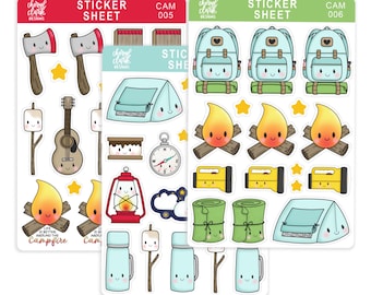 Camping Sticker Bundle / Camping Theme Stickers /  Summer Stickers / Sticker Sheets / Hand-drawn