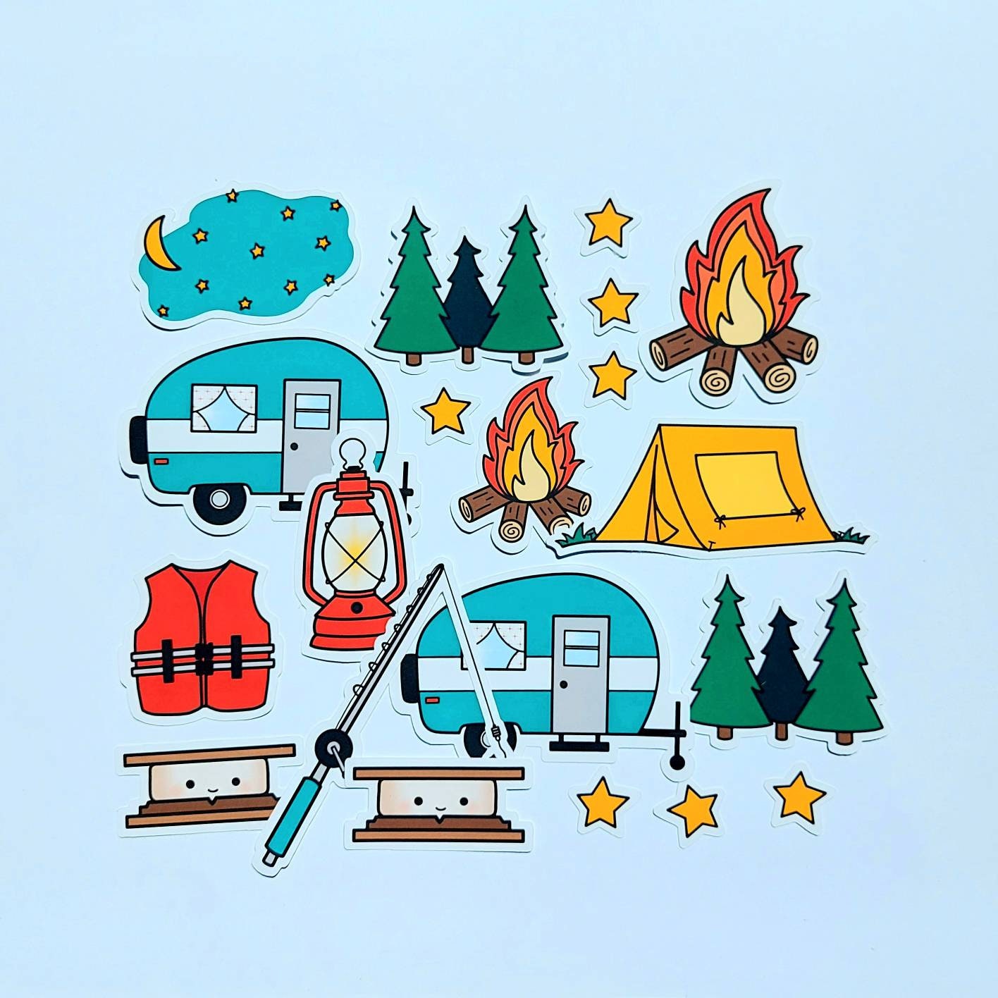 Cute Camping Stickers/ Hand Drawn Stickers / Planner Stickers/ Etsy
