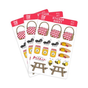 Stickers pique-nique / Thème estival / Feuille d'autocollants / Jolies fourmis / Stickers en papier / La vie est un pique-nique