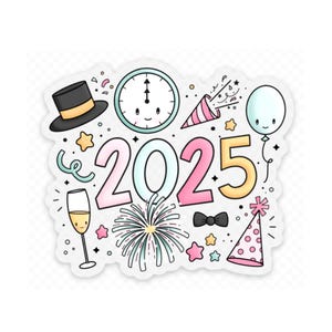 Autocollant transparent 2025/Autocollant imperméable/Autocollant pour agenda/Autocollant Happy New Year/NYE